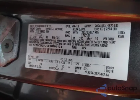 2014 Ford Escape S z USA, uszkodzony, nr VIN 1FMCU0F70EUB04134